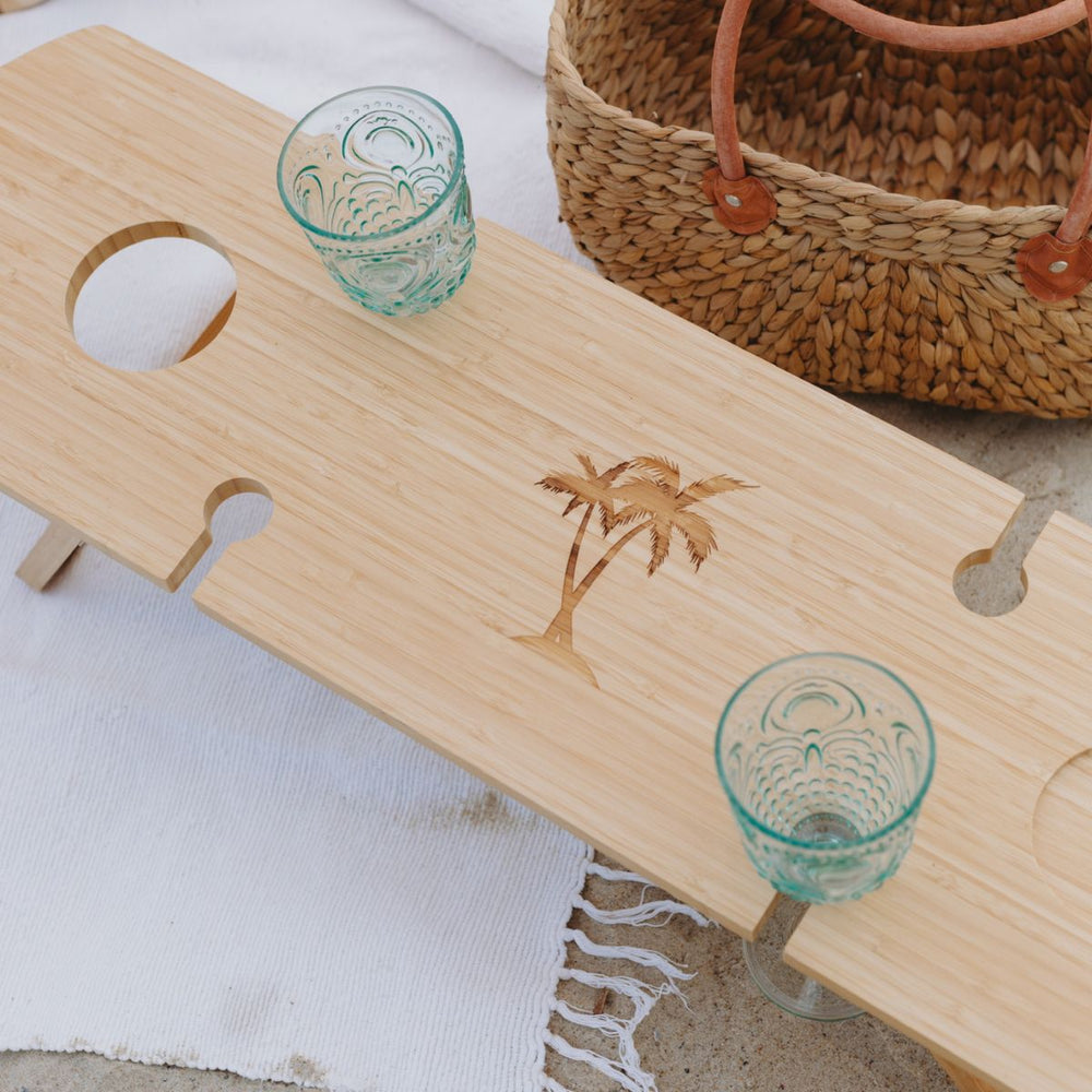 Mother's Day Engraved Bamboo Picnic Table & Wine Glasses